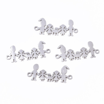 Connector Happy family of two little girls and a dog surgical steel