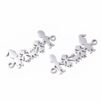 Connector Happy family of two little girls and a dog surgical steel