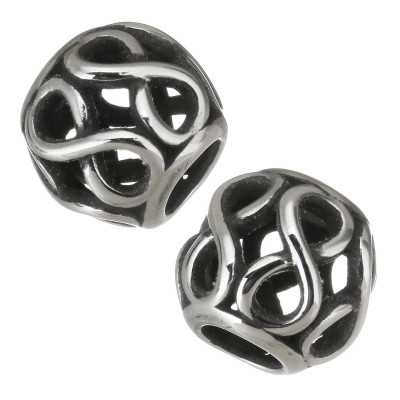 Large bead decorated with horizontal figure eight surgical steel