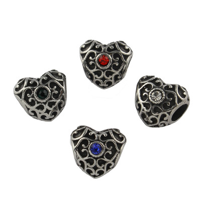 Bead heart with ornaments and chaton 4 color combination surgical steel