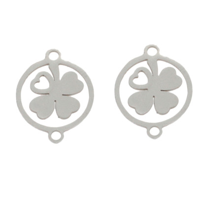 Four-leaf clover connector in two color variants, surgical steel