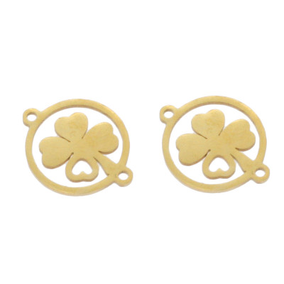 Four-leaf clover connector in two color variants, surgical steel