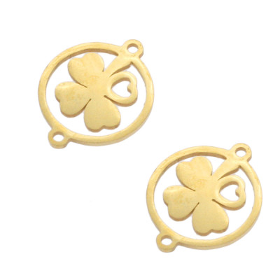 Four-leaf clover connector in two color variants, surgical steel
