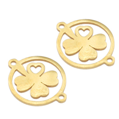 Four-leaf clover connector in two color variants, surgical steel