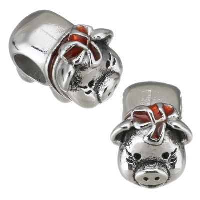 Bead piggy bank for luck with red surgical steel bow