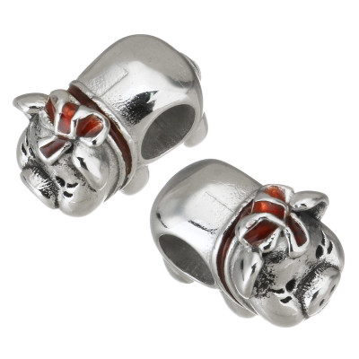 Bead piggy bank for luck with red surgical steel bow