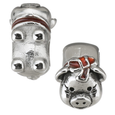 Bead piggy bank for luck with red surgical steel bow