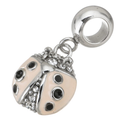 Eyelet pendant pink ladybug surgical steel