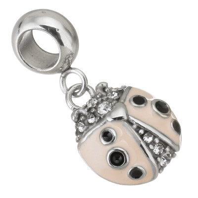 Eyelet pendant pink ladybug surgical steel