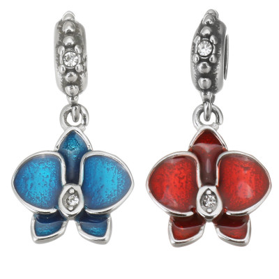 Surgical steel orchid flower eyelet pendant