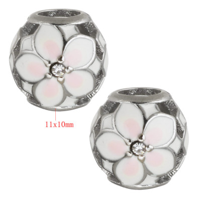 Bead with white pink email flower and surgical steel crystal chaton