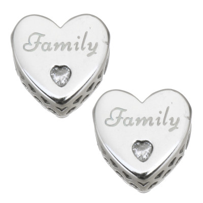 Heart bead with inscription Family of surgical steel