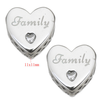 Heart bead with inscription Family of surgical steel