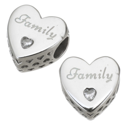 Heart bead with inscription Family of surgical steel