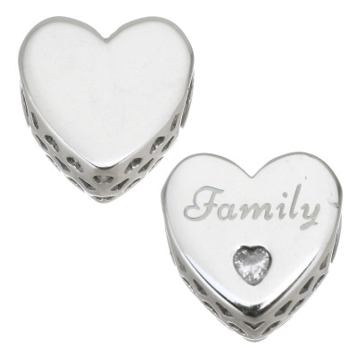 Heart bead with inscription Family of surgical steel