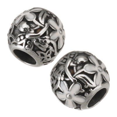 Bead with pink flower of surgical steel