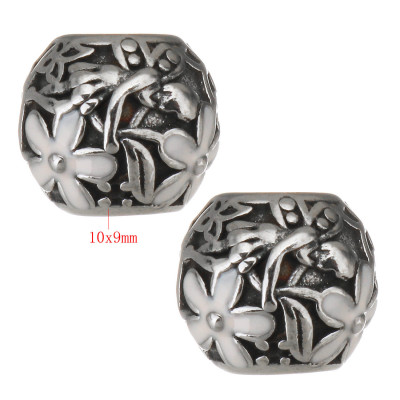 Bead with pink flower of surgical steel