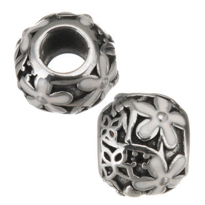 Bead with pink flower of surgical steel