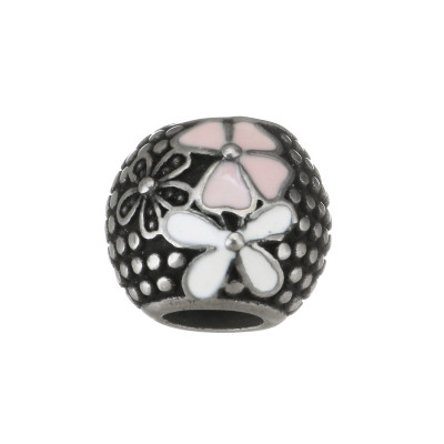 Bead with a large thread large pink-white flower surgical steel