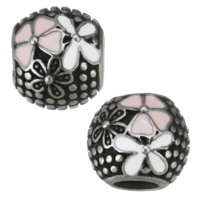 Bead with a large thread large pink-white flower surgical steel