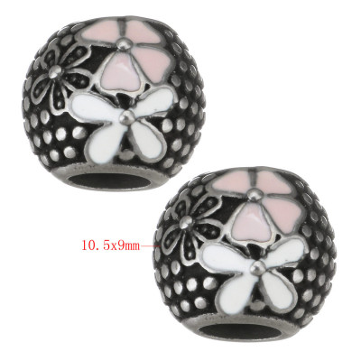 Bead with a large thread large pink-white flower surgical steel