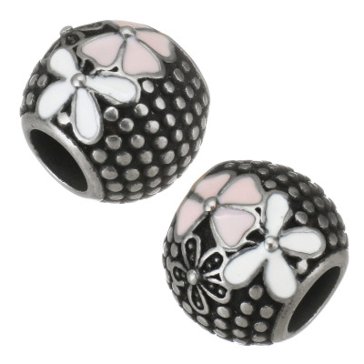 Bead with a large thread large pink-white flower surgical steel