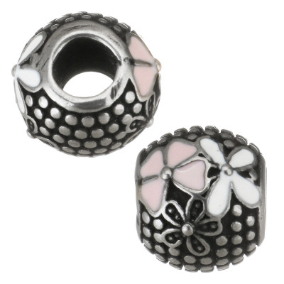 Bead with a large thread large pink-white flower surgical steel