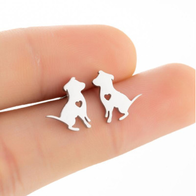 Dog earrings with heart surgical steel