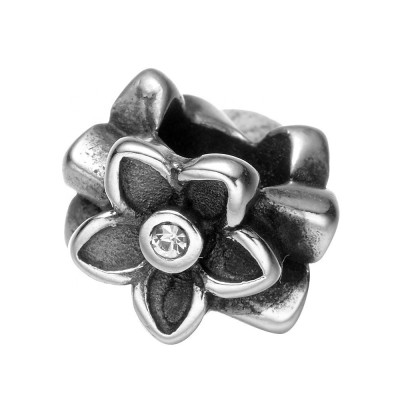 Bead with flower and chaton, surgical steel