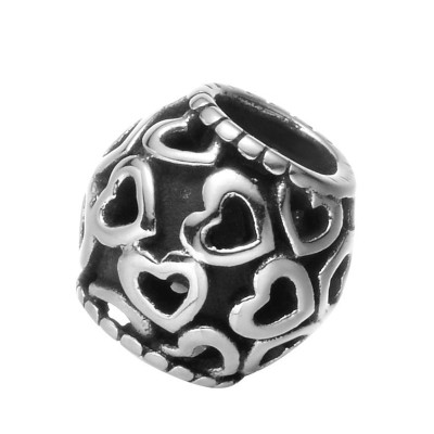Larger pruned bead with surgical steel hearts