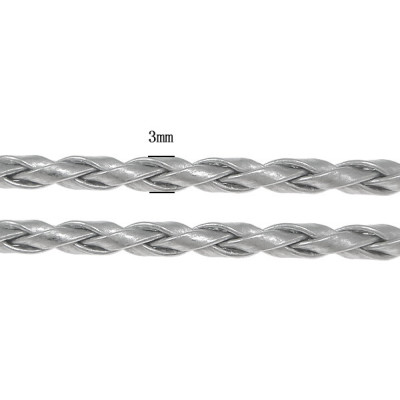 PU cord silver shiny braided 3mm