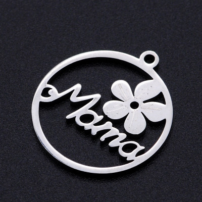 Mom pendant with a surgical steel flower