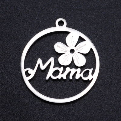 Mom pendant with a surgical steel flower