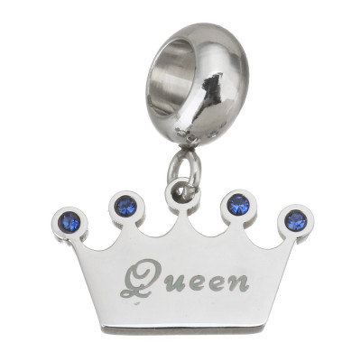 Očko s přívěskem korunka s nápisem Lucky, Queen nebo Happy chirurgická ocel