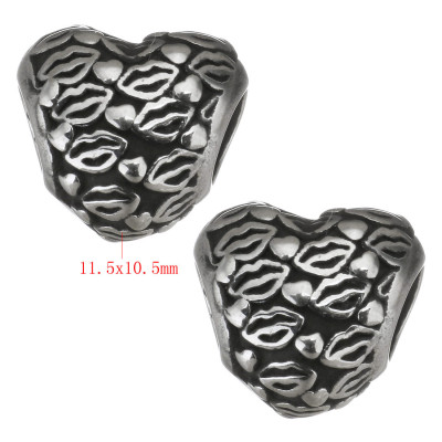 Bead heart decorated with hearts and lips gold galvanized surgical steel