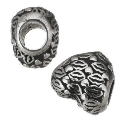 Bead heart decorated with hearts and lips gold galvanized surgical steel