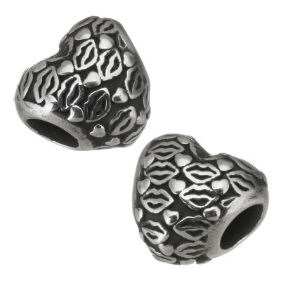 Bead heart decorated with hearts and lips gold galvanized surgical steel