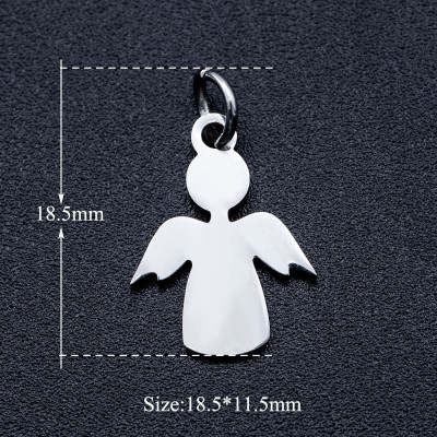 Angel pendant with a connecting ring made of surgical steel