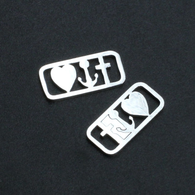 Connector plate with heart cross and anchor made of surgical steel two color combinations