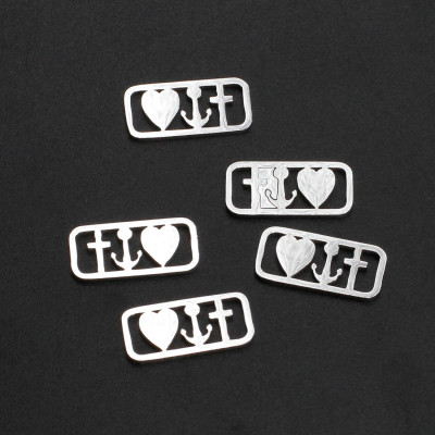 Connector plate with heart cross and anchor made of surgical steel two color combinations