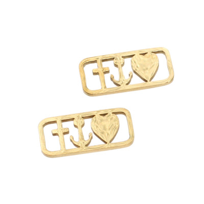 Connector plate with heart cross and anchor made of surgical steel two color combinations