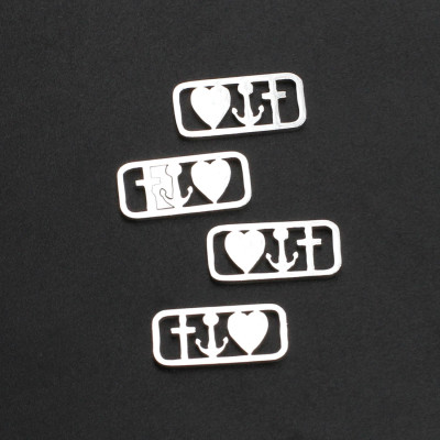 Connector plate with heart cross and anchor made of surgical steel two color combinations