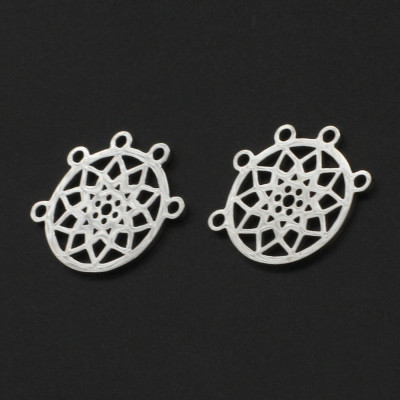 Flower of life connector with five eyelets surgical steel two color combinations