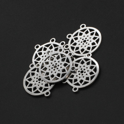 Flower of life connector with five eyelets surgical steel two color combinations