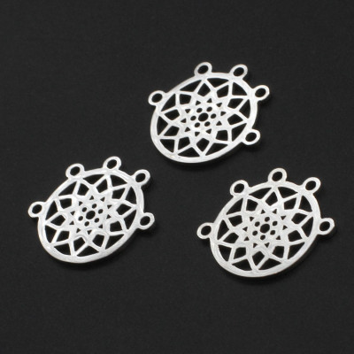 Flower of life connector with five eyelets surgical steel two color combinations