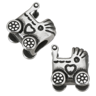 Bead pram with surgical steel hearts 316