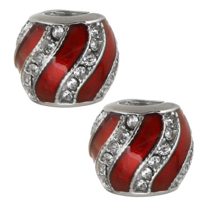 Red bead with rhinestone wave made of surgical steel