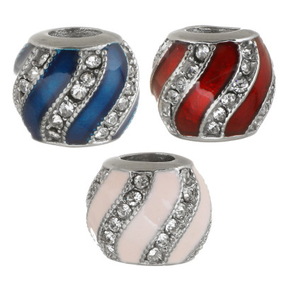 Red bead with rhinestone wave made of surgical steel