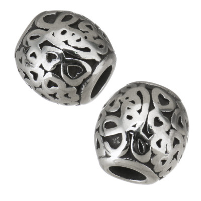Bead with hearts and inscription Love surgical steel