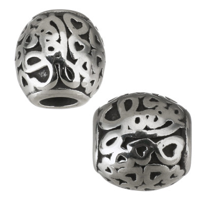 Bead with hearts and inscription Love surgical steel